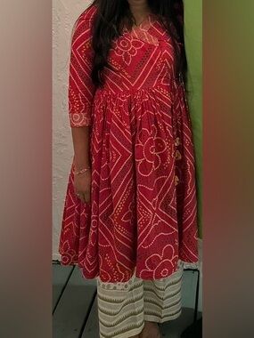 Red Printed Midi Dress